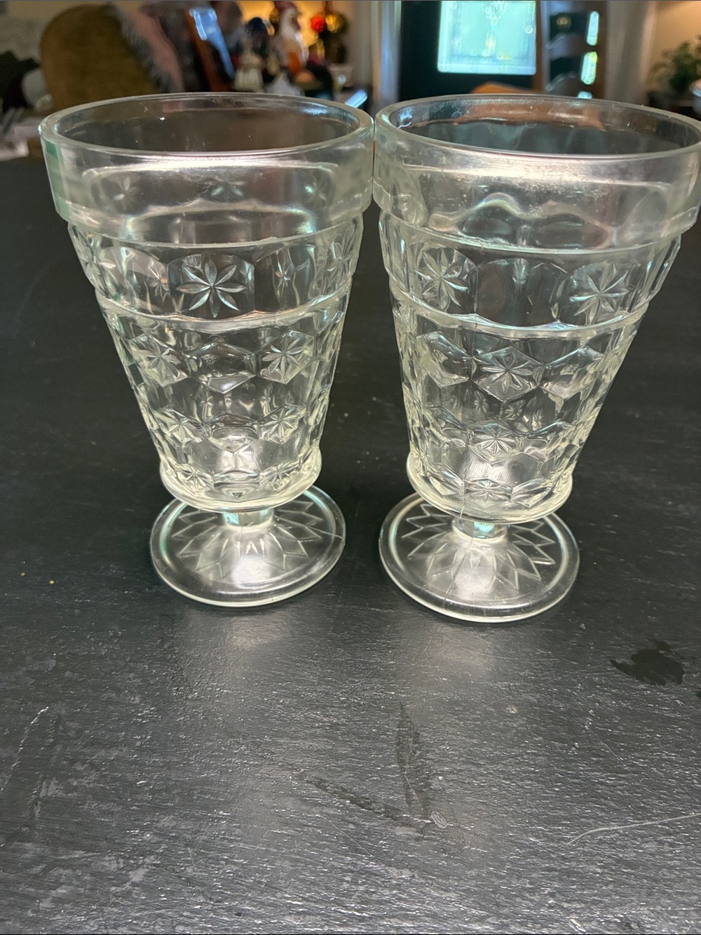 Clear Pressed Glass Pedestal Tumblers - Set of 2